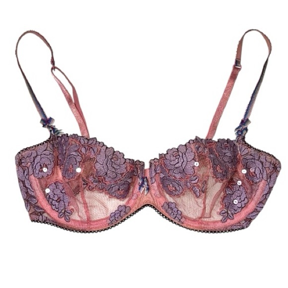 Y2K Victoria’s Secret Angels Sequin Floral Mesh Fairy Bra Pink Purple 34C - Picture 4 of 16